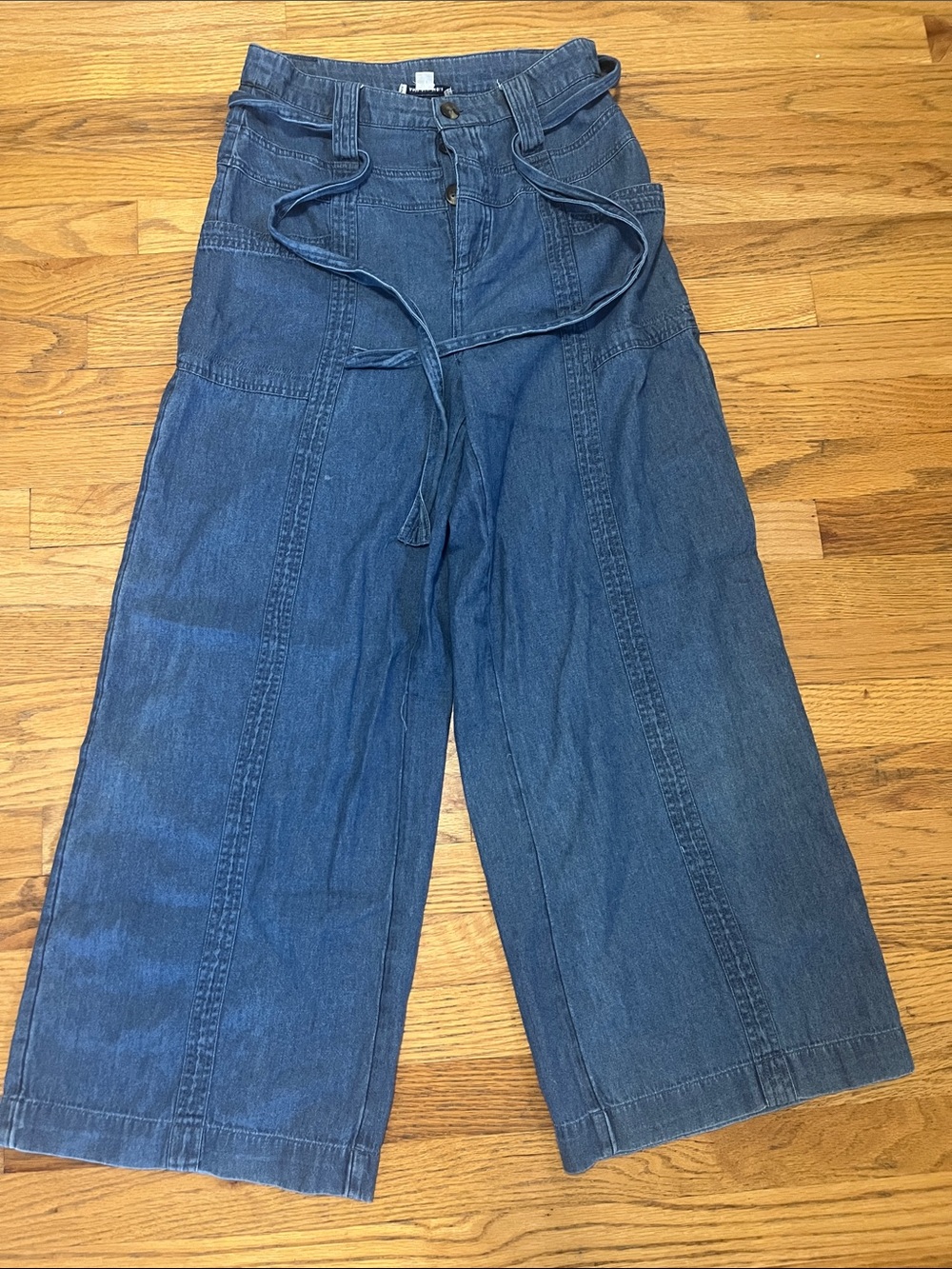 American Eagle 4 Wide Leg High-Rise Blue Denim Jeans with Tie Waist